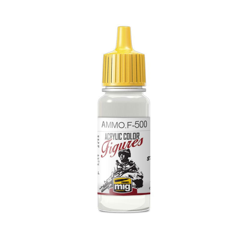 White AMMO acrylic model paint bottle with yellow dropper cap and soldier graphic.