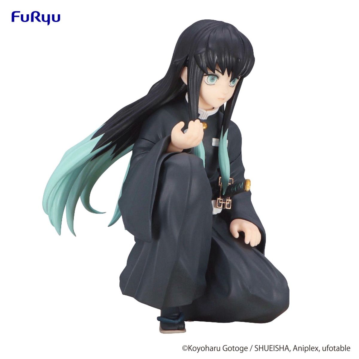 Rear view of Tokito Muichiro Noodle Stopper Figure showing hair sculpt and back design