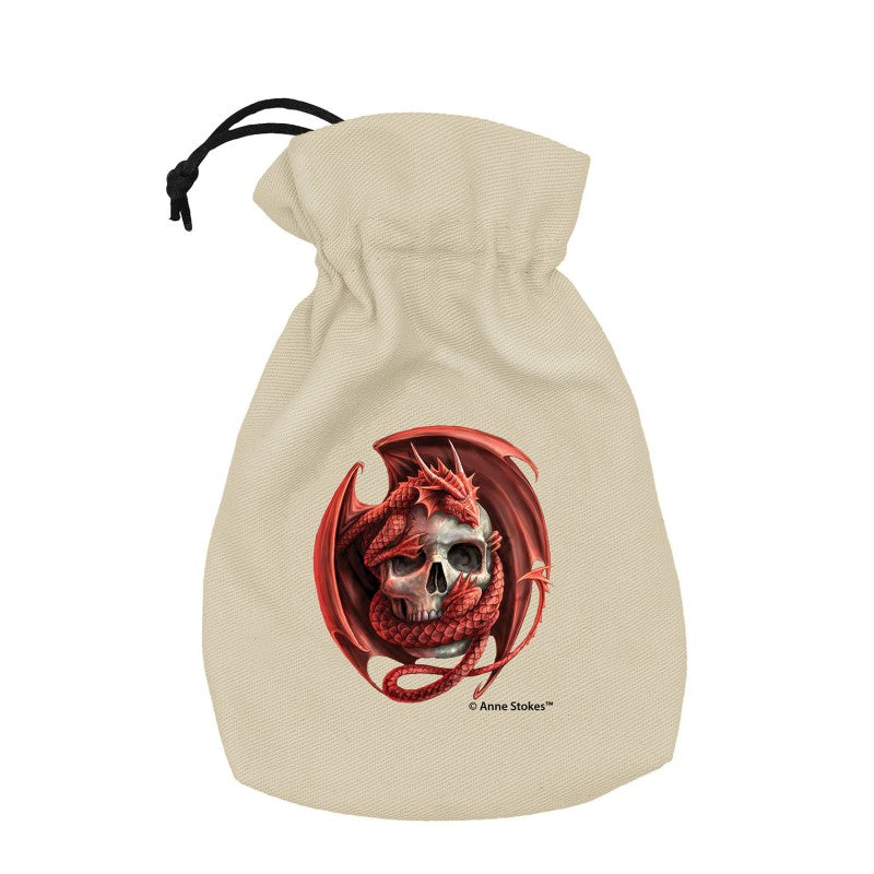 Q Workshop Anne Stokes Dice Pouch featuring a red dragon coiled around a human skull design