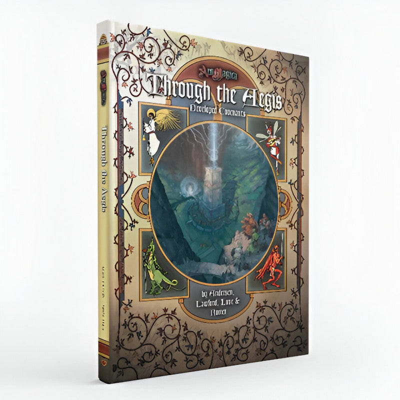 Hardcover Ars Magica book, 'Through the Aegis', with an ornate fantasy cover depicting a glowing cavern