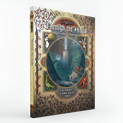 Hardcover Ars Magica book, 'Through the Aegis', with an ornate fantasy cover depicting a glowing cavern