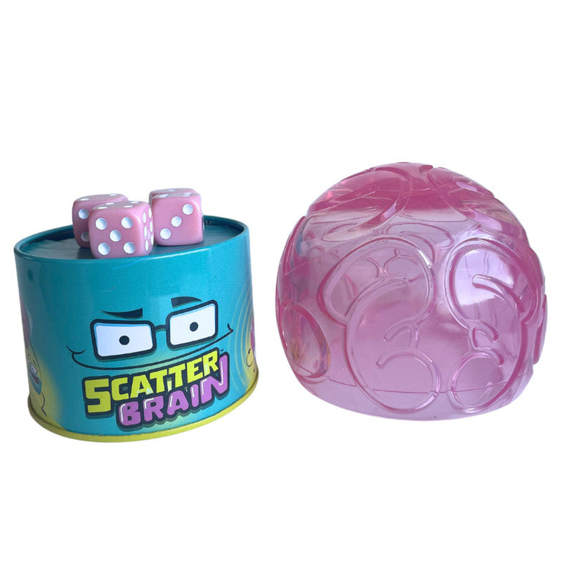 Blue Orange Games Scatter Brain with pink dice and translucent brain dome