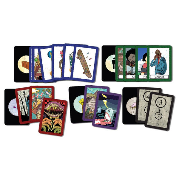 Game components of Mekhane laid out, including cards, tokens, player boards, and rulebook, showcasing the full contents of the box