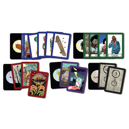 Game components of Mekhane laid out, including cards, tokens, player boards, and rulebook, showcasing the full contents of the box