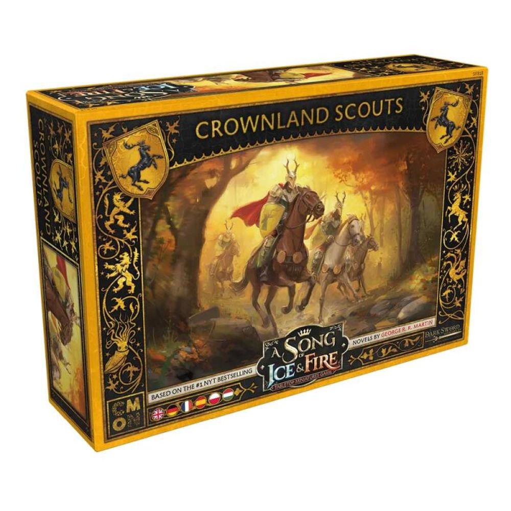 A Song of Ice & Fire: Crownland Scouts game box shows armored riders on horseback in a forest