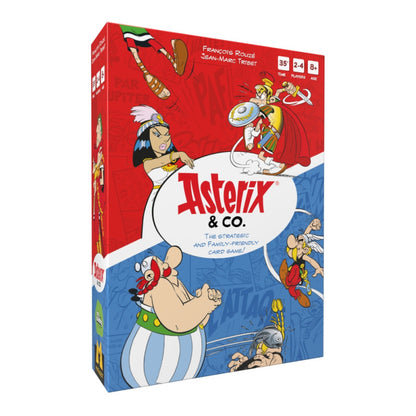 Asterix & Co. game box with cartoon characters Asterix, Obelix, Cleopatra, and a Roman soldier in action