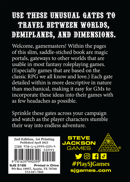 Back cover of Gregor's Guide to Gates RPG book