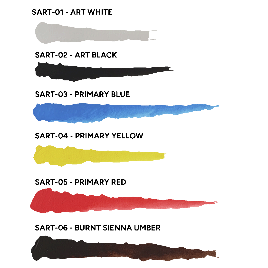 Scale 75 ScaleColour Artist Acrylics heavy body paint set with swatches of Art White Art Black Primary Blue Primary Yellow Primary Red and Burnt Sienna Umber paints