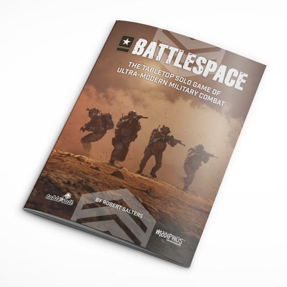 BattleSpace game manual: four armed soldiers in tactical gear advance in a dusty desert