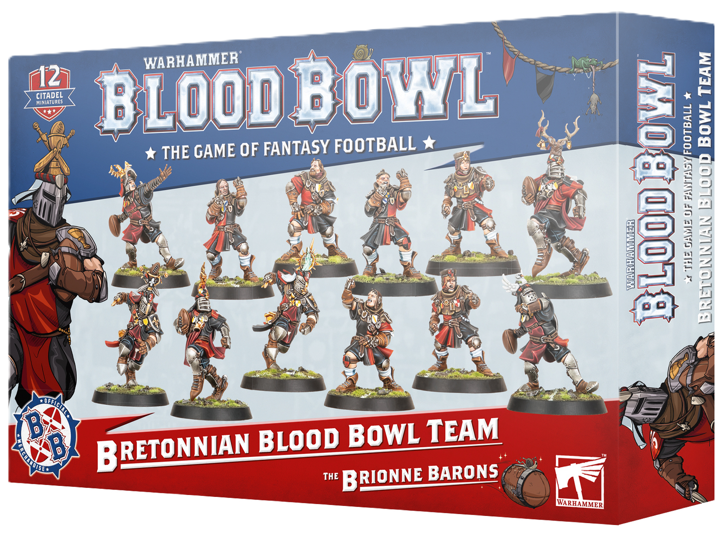 Box for Warhammer Blood Bowl: Bretonnian Team (Brionne Barons), showing 12 miniature fantasy football players