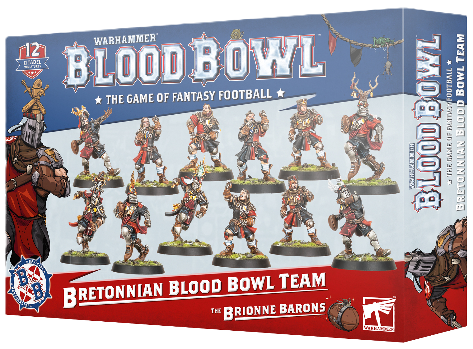 Box for Warhammer Blood Bowl: Bretonnian Team (Brionne Barons), showing 12 miniature fantasy football players