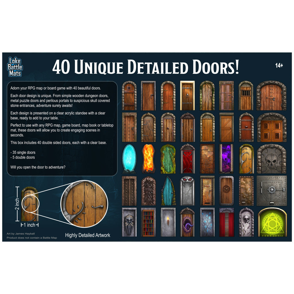 40 Unique detailed doors for RPG and board games featuring various designs
