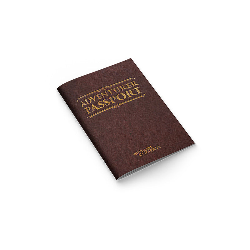 Brown Adventurer Passport journal or notebook with gold text on a white background
