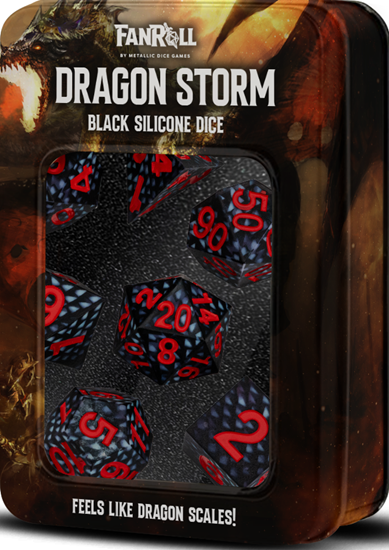 Metallic Dice Games - Silicone 16mm Poly Dice Set - Dragon Storm Silicone Black Dragon Scales - Good Games