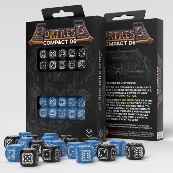Q Workshop - Fortress Compact - Black & Blue D6 Set - Good Games