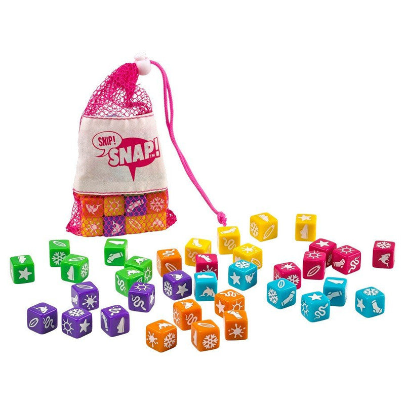 Snip Snap! D6 dice displayed in assorted colors