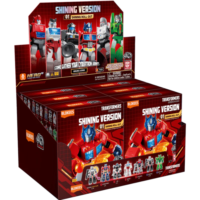 Transformers Shining Version 01 - Shining Attack (Luminous Eyes & Chest) Blokees Figures - 6 In 1 Figures:grimlock,sideswipe,beachcomber,soundwave,sunstorm, Reproduction Of The 1986 Optimus Prime Toy Secret Figure: Optimus Blind Box Display
