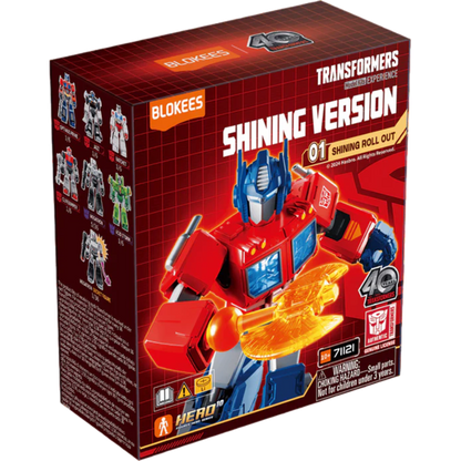 Transformers Shining Version 01 - Shining Attack (Luminous Eyes & Chest) Blokees Figures - 6 In 1 Figures:grimlock,sideswipe,beachcomber,soundwave,sunstorm, Reproduction Of The 1986 Optimus Prime Toy Secret Figure: Optimus Blind Box Display