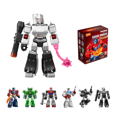 Transformers Shining Version 01 - Shining Attack (Luminous Eyes & Chest) Blokees Figures - 6 In 1 Figures:grimlock,sideswipe,beachcomber,soundwave,sunstorm, Reproduction Of The 1986 Optimus Prime Toy Secret Figure: Optimus Blind Box Display