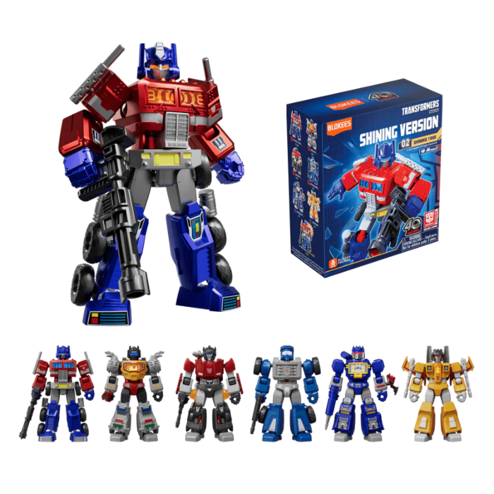 Transformers Shining Version 02 - Shining 1985 (Luminous Eyes & Chest) Blokees Figures - 6 In 1 Blind Box Display