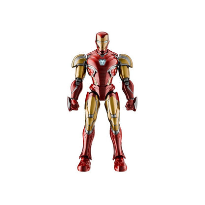 Iron Man action figure in detailed red and gold armor, standing upright on a white background