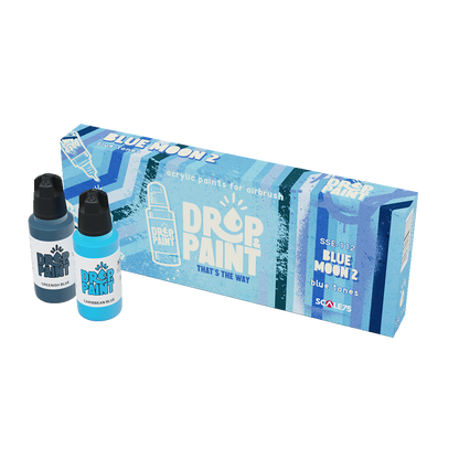 Drop & Paint Blue Moon 2 acrylic paint set: blue box, Greenish Blue & Caribbean Blue bottles