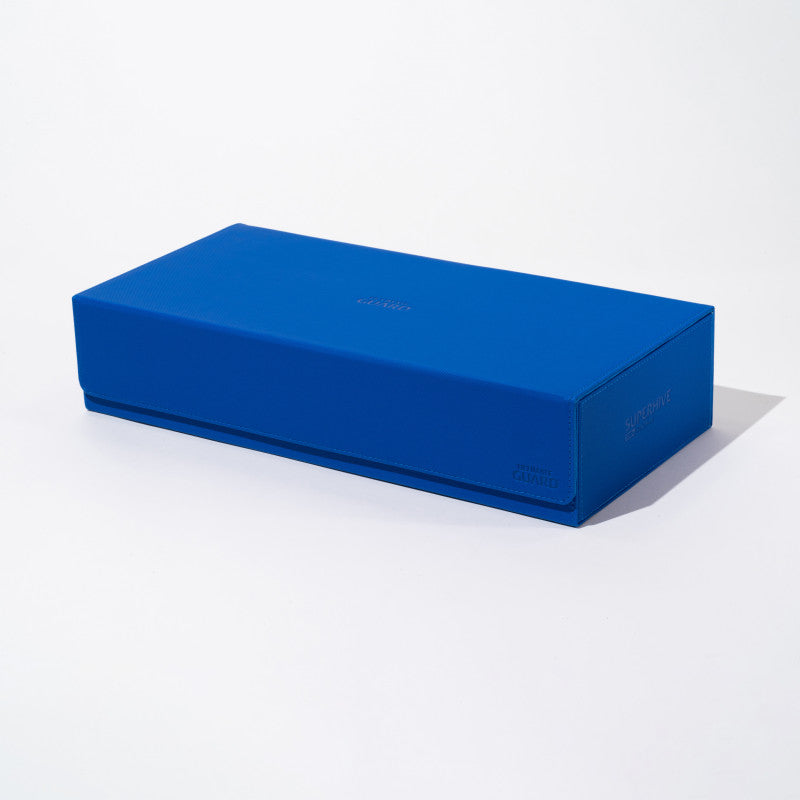 A blue Ultimate Guard Superhive card storage box