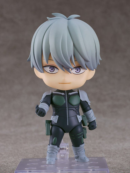 Kaiju No 8 Nendoroid of Reno Ichikawa collectible figure in black suit with green chest plates