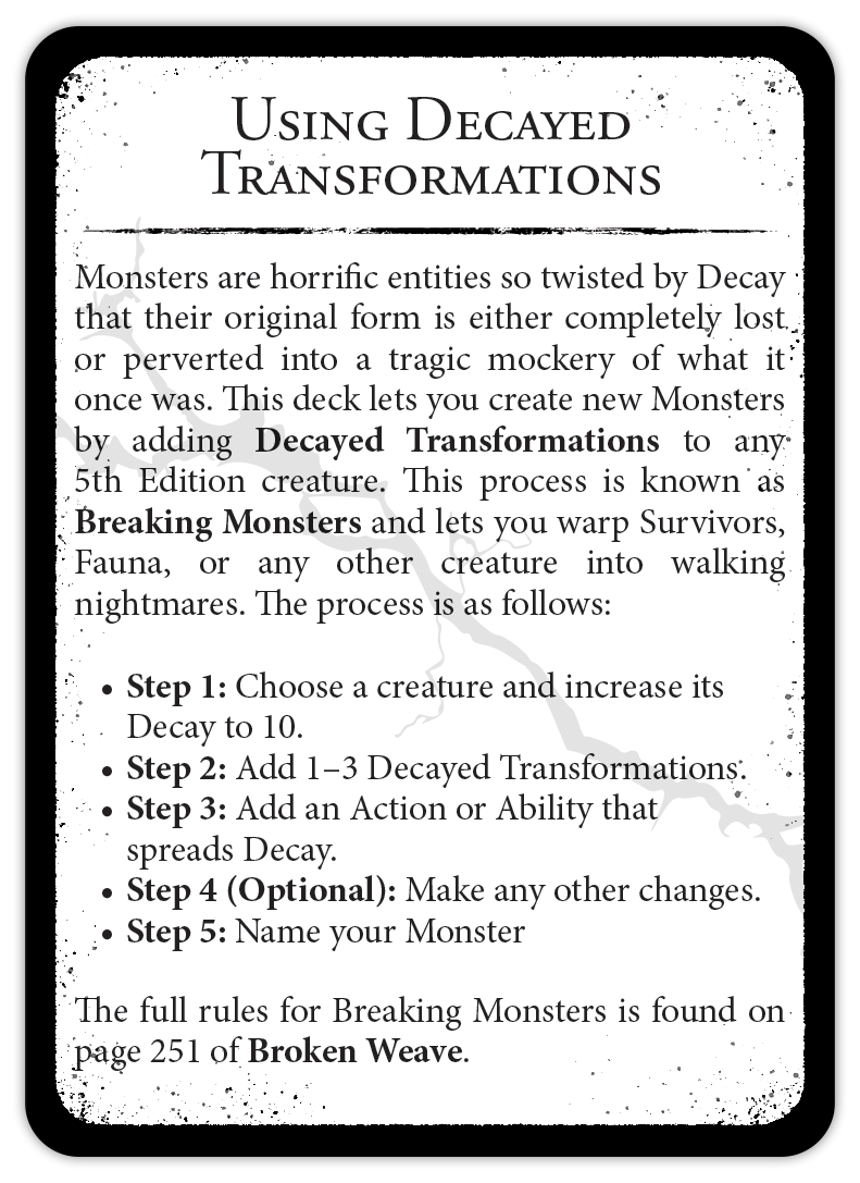 Game rule page titled "Using Decayed Transformations", detailing a 5-step process for creating monsters