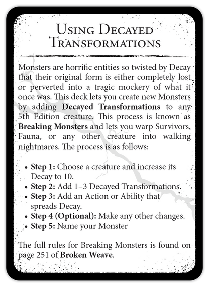 Game rule page titled "Using Decayed Transformations", detailing a 5-step process for creating monsters