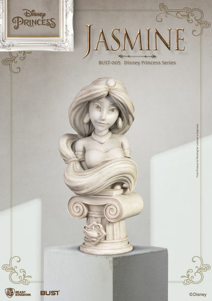 Jasmine bust statue from Disney Princess Series detailed ivory colored sculpture on column base