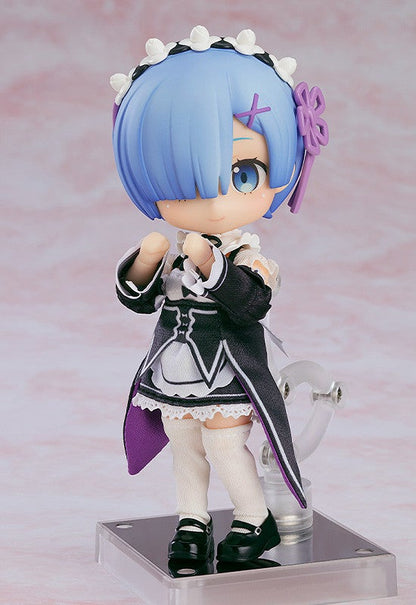 Rear view of Nendoroid Doll Rem showing the back of her outfit and detachable parts
