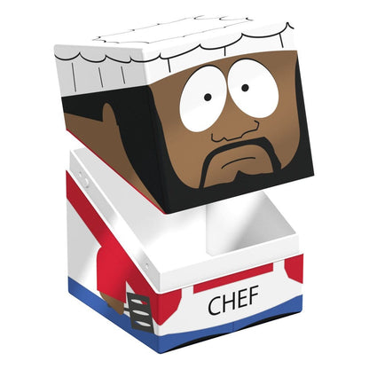 South Park Chef collectible container with the face-shaped lid lifted open. The box body is labeled "CHEF."