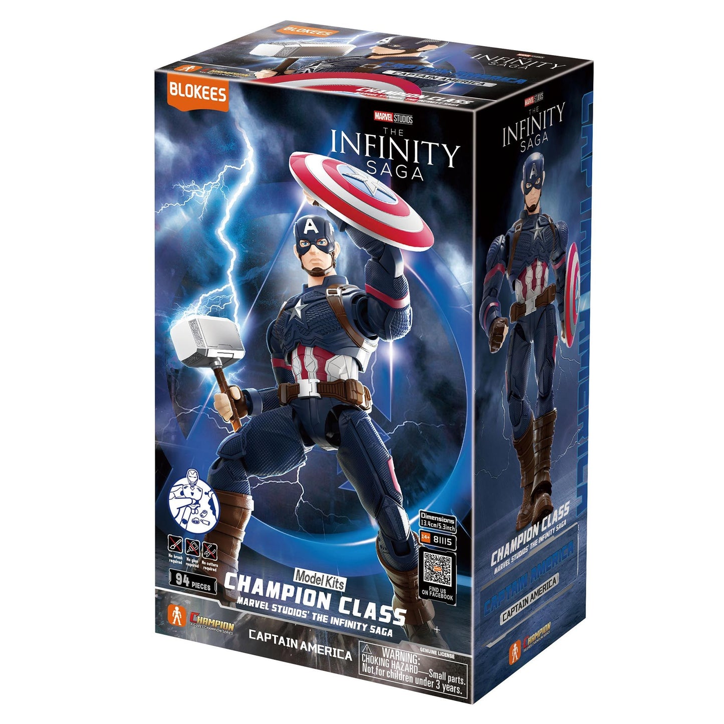 Captain America 'Champion Class' model kit box, showing Cap holding Mjolnir and his shield amid lightning