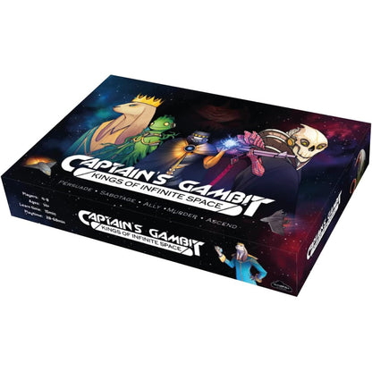 Captain's Gambit: Kings of Infinite Space board game box with sci-fi art featuring alien characters