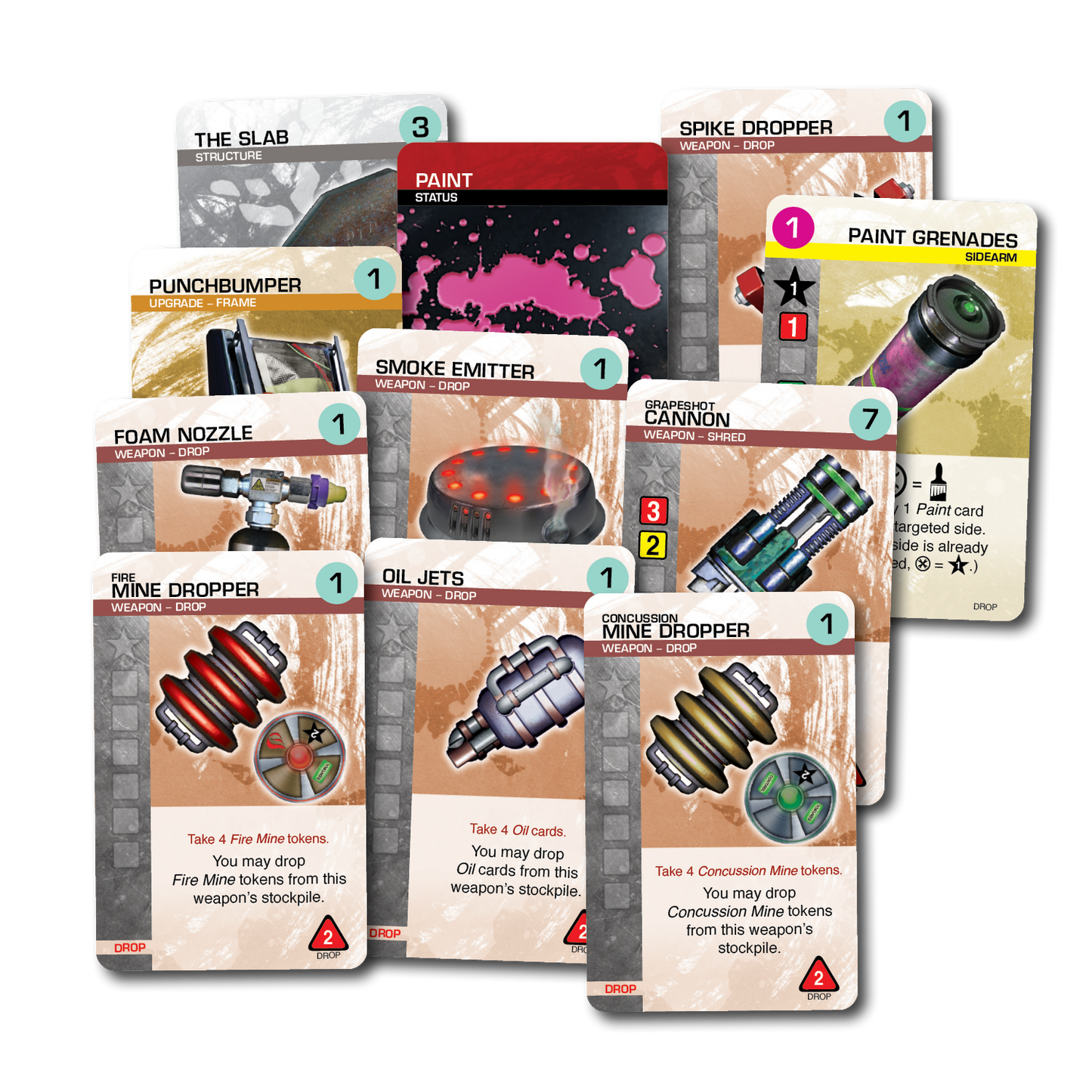 Car Wars Dropped Weapons Pack cards spread