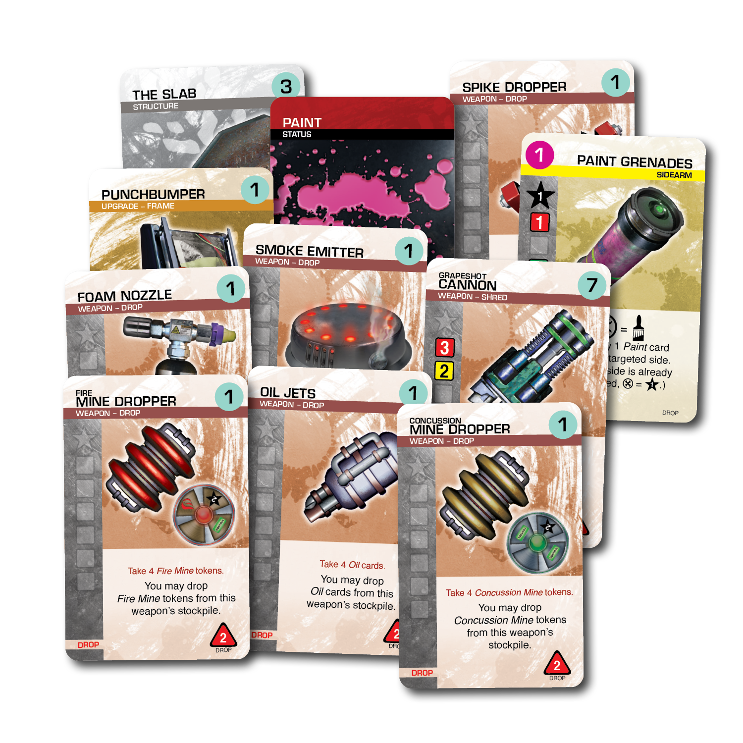 Car Wars Dropped Weapons Pack cards spread