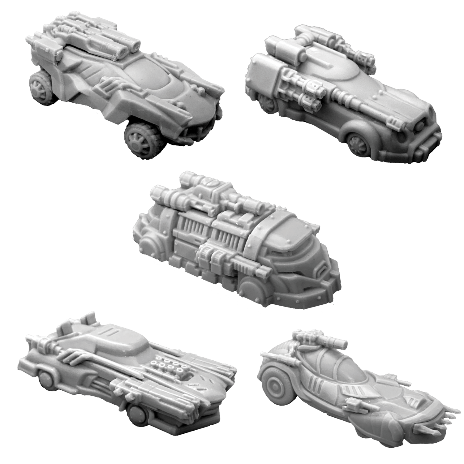 Unpainted miniatures from Car Wars 6th Edition Miniatures Set 1
