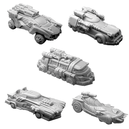 Unpainted miniatures from Car Wars 6th Edition Miniatures Set 1