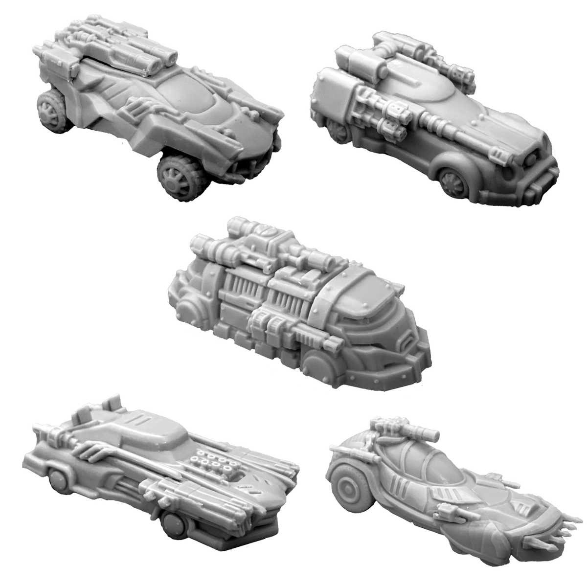 Unpainted miniatures from Car Wars 6th Edition Miniatures Set 1