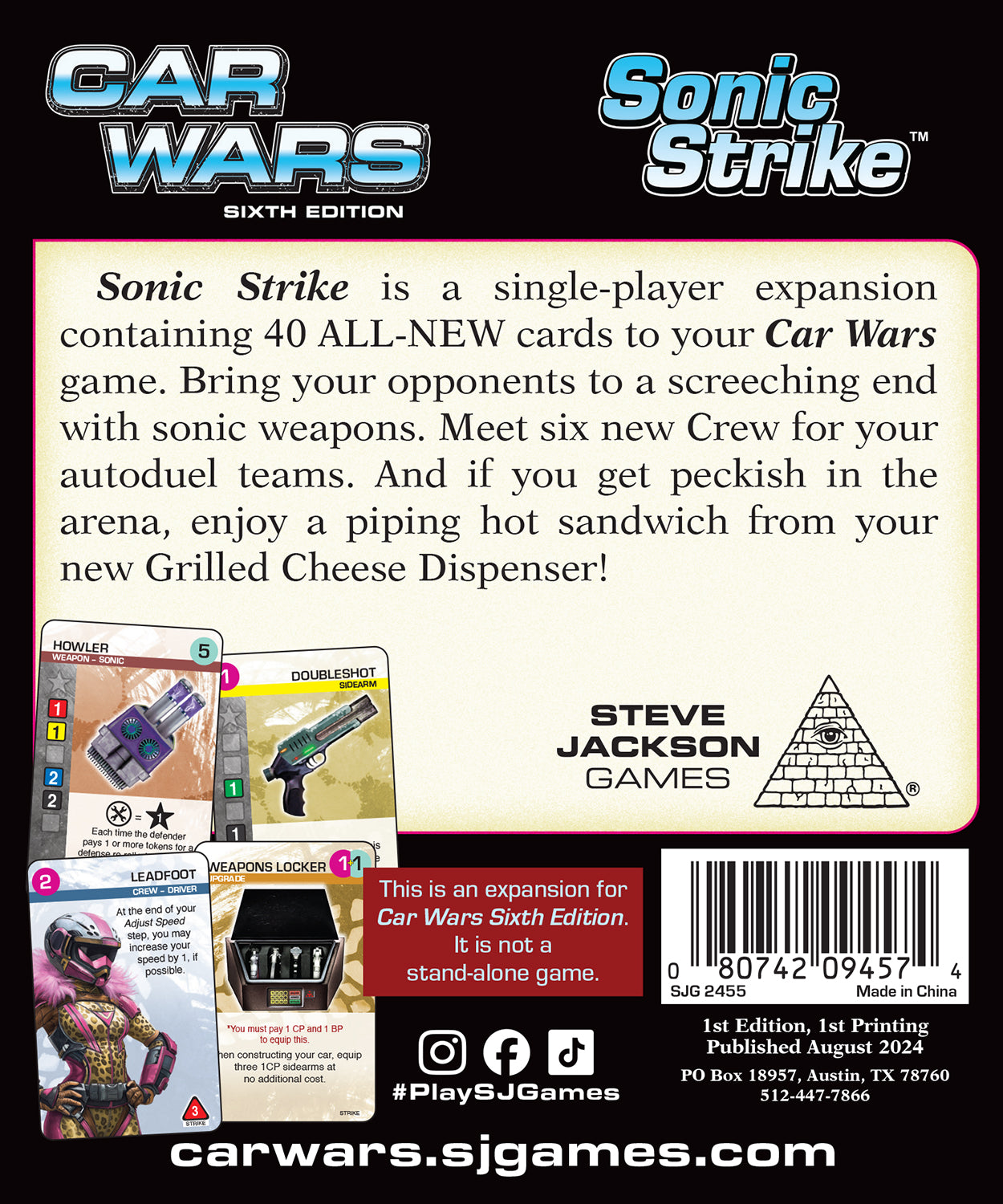 Back cover of Car Wars Sixth Edition - Sonic Strike