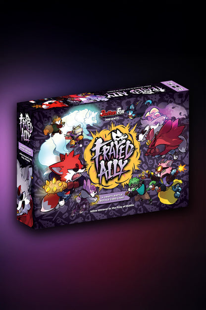 Box art for "Frayed Ally: A Crafty Battle Royale Card Game," featuring stylized anthropomorphic animals in combat