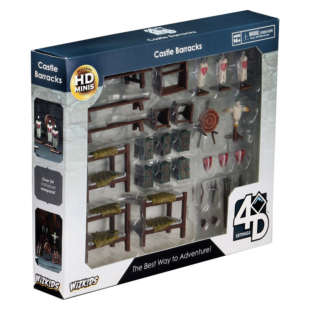 WizKids 'Castle Barracks' HD Minis set box, displaying miniature soldiers, bunk beds, and weapons