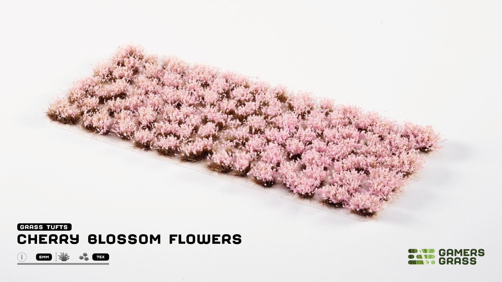 Miniature light pink cherry blossom grass tufts (6mm) on a sheet for model scenery