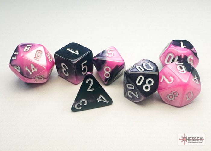 Chessex Gemini Mini-hedral Black-Pink-white 7-Die Set CHX 20630 - Good Games