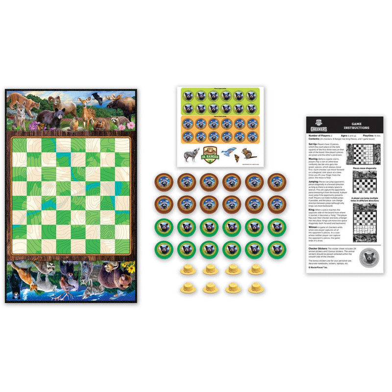 Masterpieces Jr Ranger checkers game with board, pieces, stickers