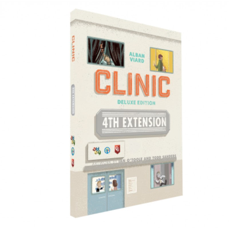 Front cover of Clinic: The Extension 4 box featuring illustrated hospital-themed artwork and the expansion title