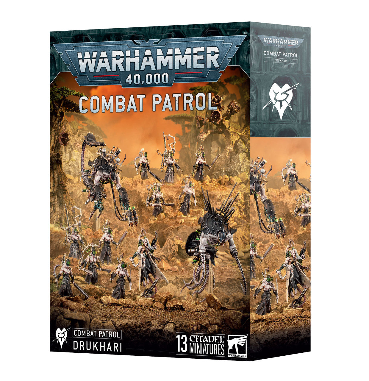 Warhammer 40,000 Combat Patrol: Drukhari miniatures box set, featuring 13 painted Eldar models