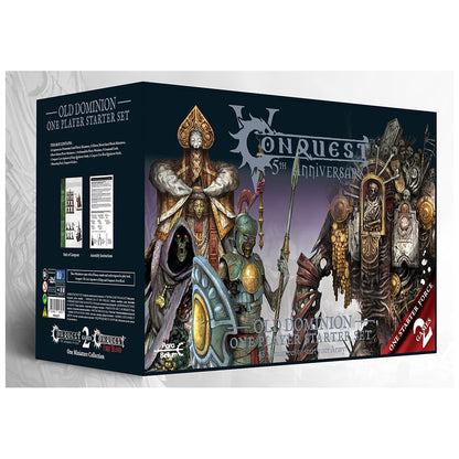 Retail box for Conquest: Old Dominion Starter Set, showing artwork of fantasy undead warriors and a skeletal ruler