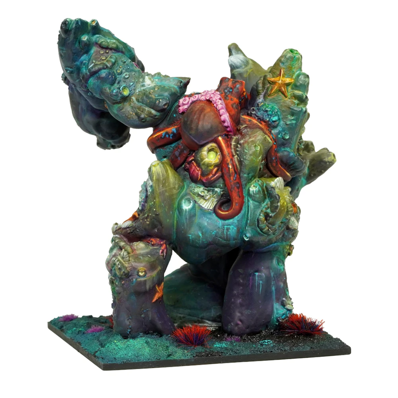 Kings of War Coral Giant miniature model with octopus accent and vibrant underwater base